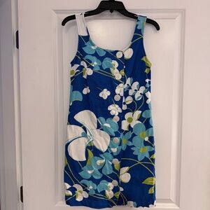 Tori Richard blue white floral Hawaii dress made USA 100% cotton size 4